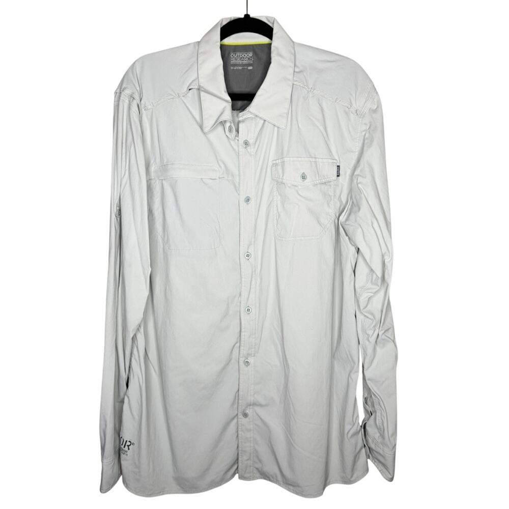 OUTDOOR RESEARCH / off white gray Baja long sleeve button up sun shirt / XXL